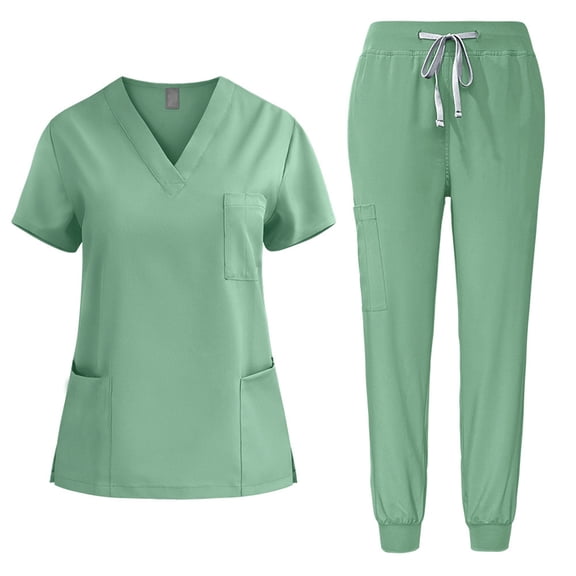 Scrub Sets for Woman 2025 Basic Jogger Scrub Set Nursing Uniform Stretch V-Neck Top & Drawstring Cargo Pants