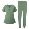 thumbnail image 1 of Scrub Sets for Woman 2025 Essential Jogger Scrub Set Nursing Uniform Stretch V-Neck Top & Drawstring Cargo Pants Mint Green L, 1 of 2