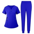 thumbnail image 1 of Scrub Sets for Woman 2025 Essential Jogger Scrub Set Nursing Uniform Stretch V-Neck Top & Drawstring Cargo Pants Royal Blue L, 1 of 2