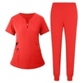 thumbnail image 1 of Scrub Sets for Woman 2025 Essential Jogger Scrub Set Nursing Uniform Stretch V-Neck Top & Drawstring Cargo Pants Vermilion M, 1 of 2