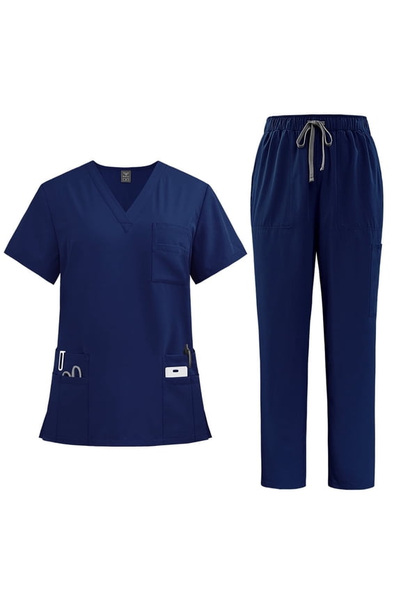 Scrub Sets for Woman 2025 Essential Jogger Scrub Set Nursing Uniform Stretch V-Neck Top & Drawstring Pants