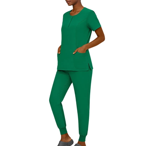 Scrub Sets for Woman,Creweck Short Sleeve Nurse Scrub Top & Jogger Pants,Medical Workwear for Nurses Gray L