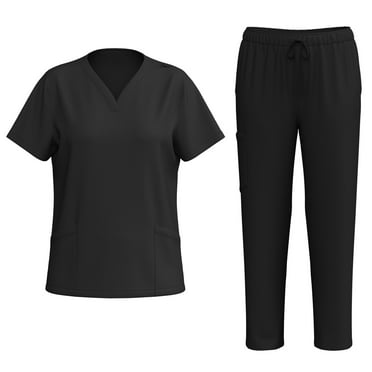 Scrub Sets for Woman Medical Scrub Set V-Neck Short Sleeve Top and Drawstring Pants, Comfortable and Durable