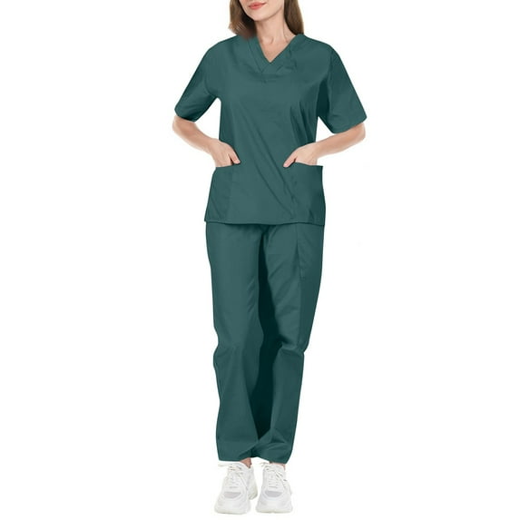 Scrub Sets for Woman Nursing Uniform Stretch Scrubs Top with Pockets Soft Solid Stretch Workwear Dark Green M