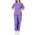 thumbnail image 1 of Scrub Sets for Woman Nursing Uniform Stretch Scrubs Top with Pockets Soft Solid Stretch Workwear Purple XL, 1 of 4