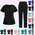 thumbnail image 1 of Scrub Sets for Woman Plus Size Short Sleeve V-Neck Solid Color Nursing Medical Uniform Top and Pants 2 Pieces with Pockets, 1 of 4