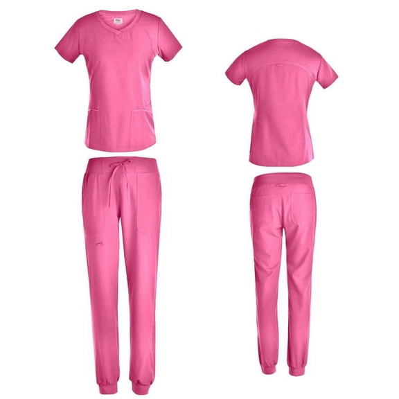 Beverly Hills Uniforms Women's Stretch Scrub Set with Jogger pants with 7 Pockets Azalea X-Small