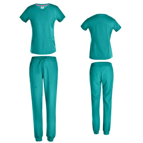 Beverly Hills Uniforms Women's Stretch Scrub Set with Jogger pants with 7 Pockets Teal Green X-Large