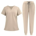 thumbnail image 1 of Scrubs For Women,Women Stretch Collar Neck Solid Color Scrub Top & Yogga Cargo Pants Yogga Waistband Khaki M, 1 of 2