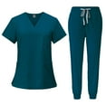 thumbnail image 1 of Scrub Sets for Woman Solid Color V-Neck Short Sleeve Long Pants Nurse Uniform with Pock Turquoise S, 1 of 7