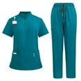 thumbnail image 1 of Scrub Sets for Woman Solid Color stand-up collar zipper Short Sleeve Long Pants Medical Uniform Women's Scrubs Set, 1 of 10