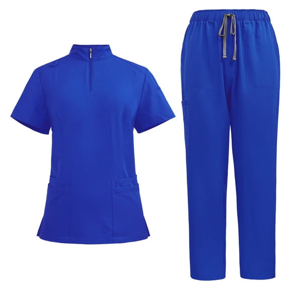 Scrub Sets for Woman Solid Color stand-up collar zipper Short Sleeve Long Pants Medical Uniform Women's Scrubs Set