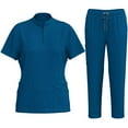 thumbnail image 1 of Scrub Sets for Women 2 Piece Medical Nursing Uniforms Quick Dry Zip Mock Neck Tops Drawstring Cargo Scrub Pants, Navy, S, 1 of 7