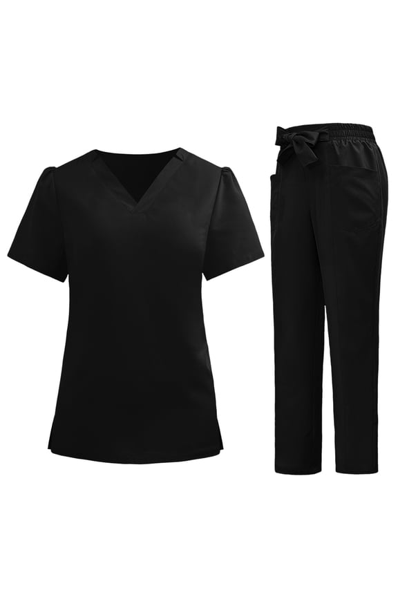 Scrub Sets for Women 2 Piece Wide Leg Casual Short Sleeve Tops and Long Pants Sets