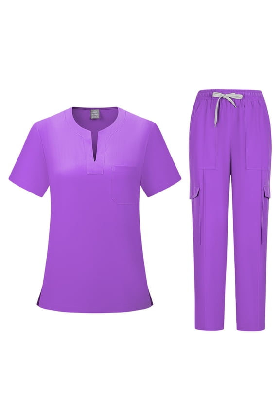 Scrub Sets for Women Comfortable V-Neck Scrub Top & Jogger Scrub Pants Stretch Nursing Scrubs Set Quick Dry Medical Uniform with Pockets Purple M