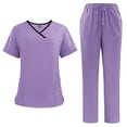 thumbnail image 1 of Scrub Sets for Women Solid Color V-Neck Short Sleeve Long Pants Nurse Uniform with Pock, 1 of 3