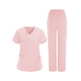 thumbnail image 1 of Scrub Sets for Women Solid Color V-Neck Short Sleeve Long Pants Nurse's Lightweight Suits with Pockets, 1 of 9