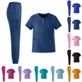 thumbnail image 1 of Scrub Sets for Women V-Neck Tops and Cargo Pants Medical Uniform Workwear Nurse Suit Dark Blue L, 1 of 6