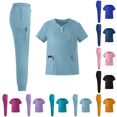 thumbnail image 1 of Scrub Sets for Women V-Neck Tops and Cargo Pants Medical Uniform Workwear Nurse Suit Light Blue 2XL, 1 of 6