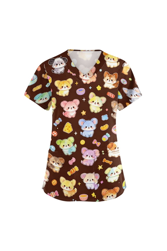Scrub Shirts for Women Relaxed Fit Scrub Tops Loose Fit V Neck Short Sleeve Nurse Shirts