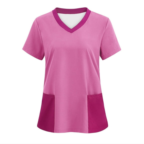 Scrub Shirts for Women V Neck Short Sleeve Maternity Tops Nurse Scrubs Nurse Shirts for Women for Work Nurses Tshirts Shirts for Women, Multicolor L