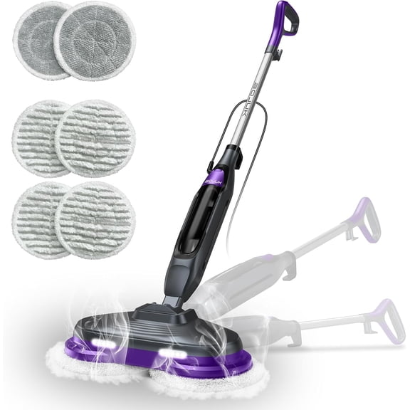 Scrub & Steam Mop with Rotating Pads, 4 Cleaning Modes LED Headlights, 6 Large Tank, Swivel Steering, All-in-One Hard Floor Cleaner