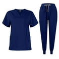 thumbnail image 1 of Scrub Suit Set For Women Clearance Sales Solid Color V-Neck Short Sleeve Nurse Top Long Nurse Uniform Pants with Pocket Navy S, 1 of 5