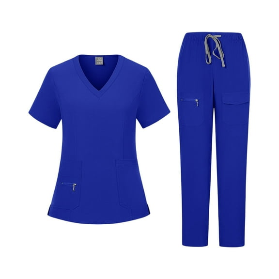 Scrub Suit Set for Women, Modern V-Neck Scrub Top & Jogger Scrub Pants with Multi Pockets Professionals Soft Stretch Athletic Nursing Uniform Workwear (Royal blue)