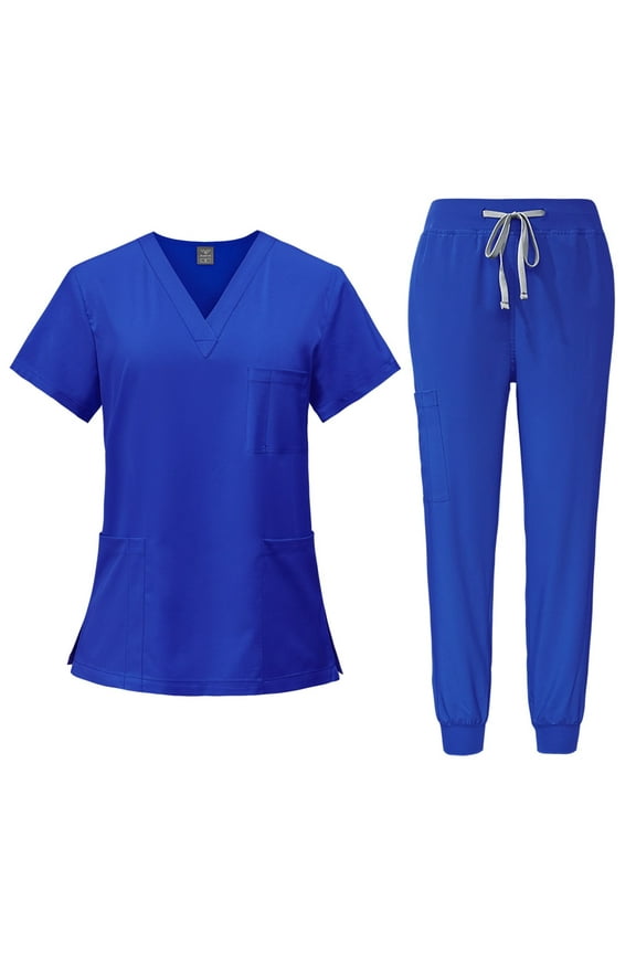 Scrubs Set for Women, Modern V-Neck Scrub Top & Jogger Scrub Pants with Multi Pockets Professionals Soft Stretch Medical Nursing Uniforms Set royal blue XX-Large