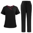 thumbnail image 1 of Scrub Suit Set for Women, Modern V-Neck Scrub Top & Jogger Scrub Pants with Multi Pockets Professionals Soft Stretch Medical Nursing Uniforms Set (Black), 1 of 2