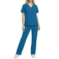 thumbnail image 1 of Scrub Suits for Women V Neck Ruched Top with Pockets & Straight Pants Medical Workwear for Nurses, Pet Care, 1 of 8