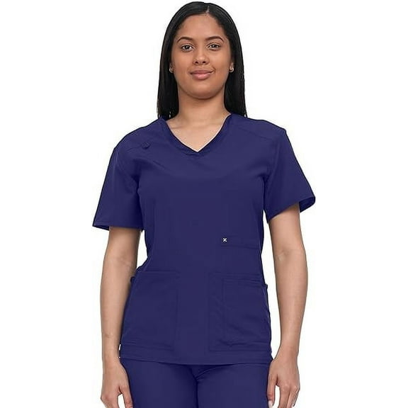 Scrub Top For Women Strecth Side Knit Panel Nurse Uniform 6 Pockets Uniform For Home Attedant