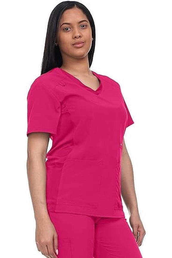 Scrub Top For Women Strecth Side Knit Panel Nurse Uniform 6 Pockets Uniform For Home Attedant