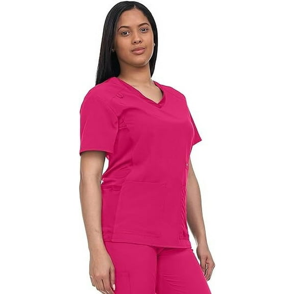 Scrub Top For Women Strecth Side Knit Panel Nurse Uniform 6 Pockets Uniform For Home Attedant