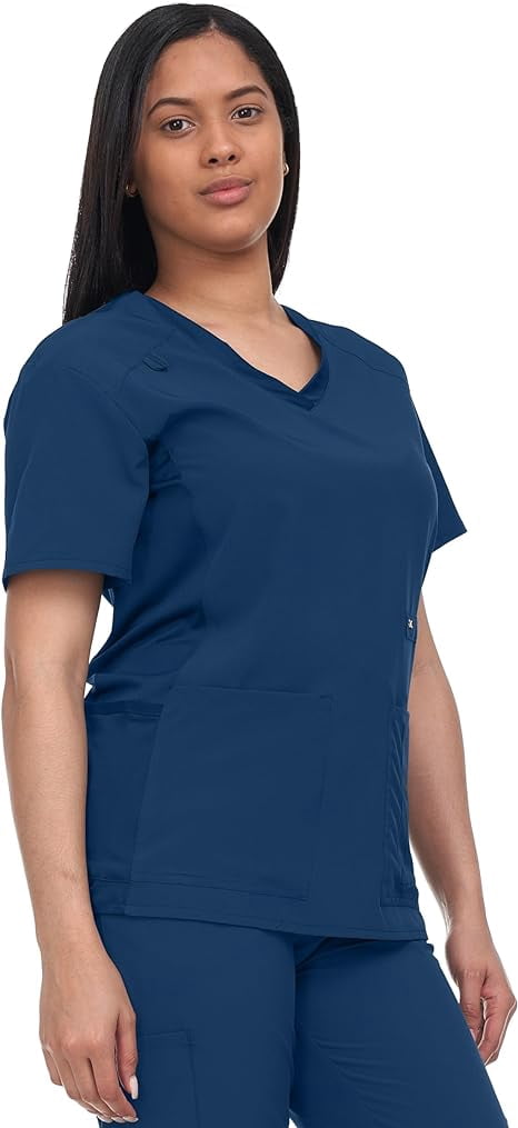 Panel Uniform Part Scrub Top For Women Strecth Side Knit Panel Nurse Uniform 6 Pockets ...