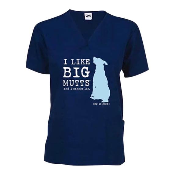 Scrub Top, I Like Big Mutts, Navy, XXL
