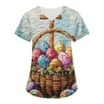 thumbnail image 1 of Scrub Top Women，Easter Scrub Tops Women Bunny Egg Hunt Print Scrubs Short Sleeve Holiday Working Uniform with Pockets，Light Blue，S, 1 of 4