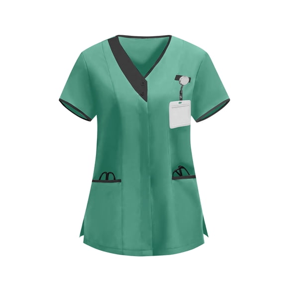 Scrub Top for Women V Neck Short Sleeve Stretchy Soft Multi Pockets Medical Nursing Uniform Working Top Professional Healthcare Apparel Side Split Loose Fit Tunic