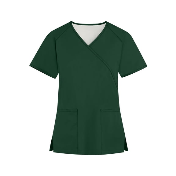 Scrub Top for Woman Plus Size Plus Size Tops for Women Casual Solid Color Light Stretch V Neck Short Sleeve with Pockets Green Size 2XL