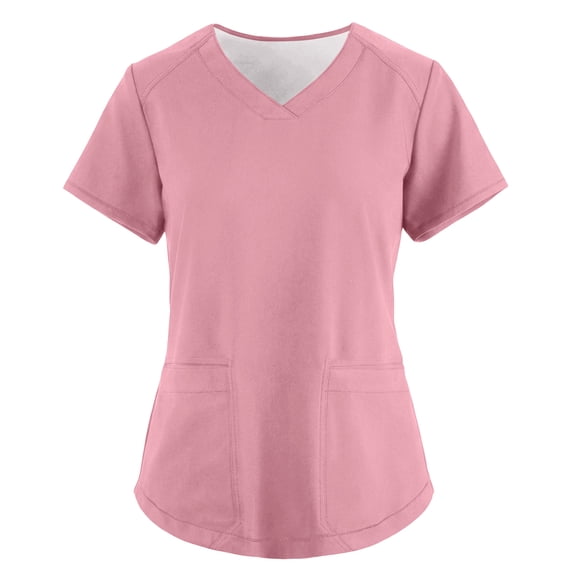 Scrub Top for Women – Breathable 4-Way Stretch V-Neck Top with Multiple Pockets Pink S