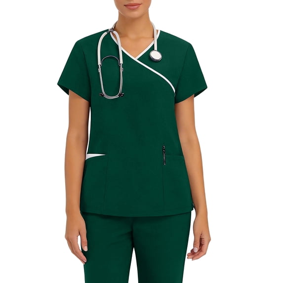 Scrub Top for Women Solid Color Strecth Nurse Uniform Pockets Uniform for Home Attedant