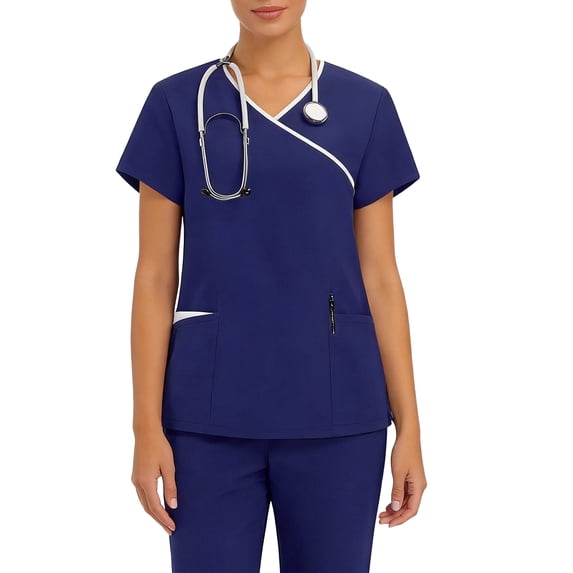 Scrub Top for Women Solid Color Strecth Nurse Uniform Pockets Uniform for Home Attedant
