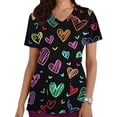thumbnail image 1 of Scrub Top for Women V Neck Short Sleeve Breathable Fabric Functional Pockets Red Heart And Polka Dot Pattern Nursing Uniform Working Top, 1 of 5