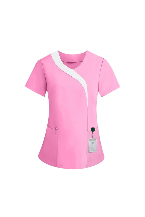 Scrub Top for Women V Neck Short Sleeve Stretchy Soft Multi Pockets Medical Nursing Uniform Working Top Healthcare Professional Dental Clinic Apparel