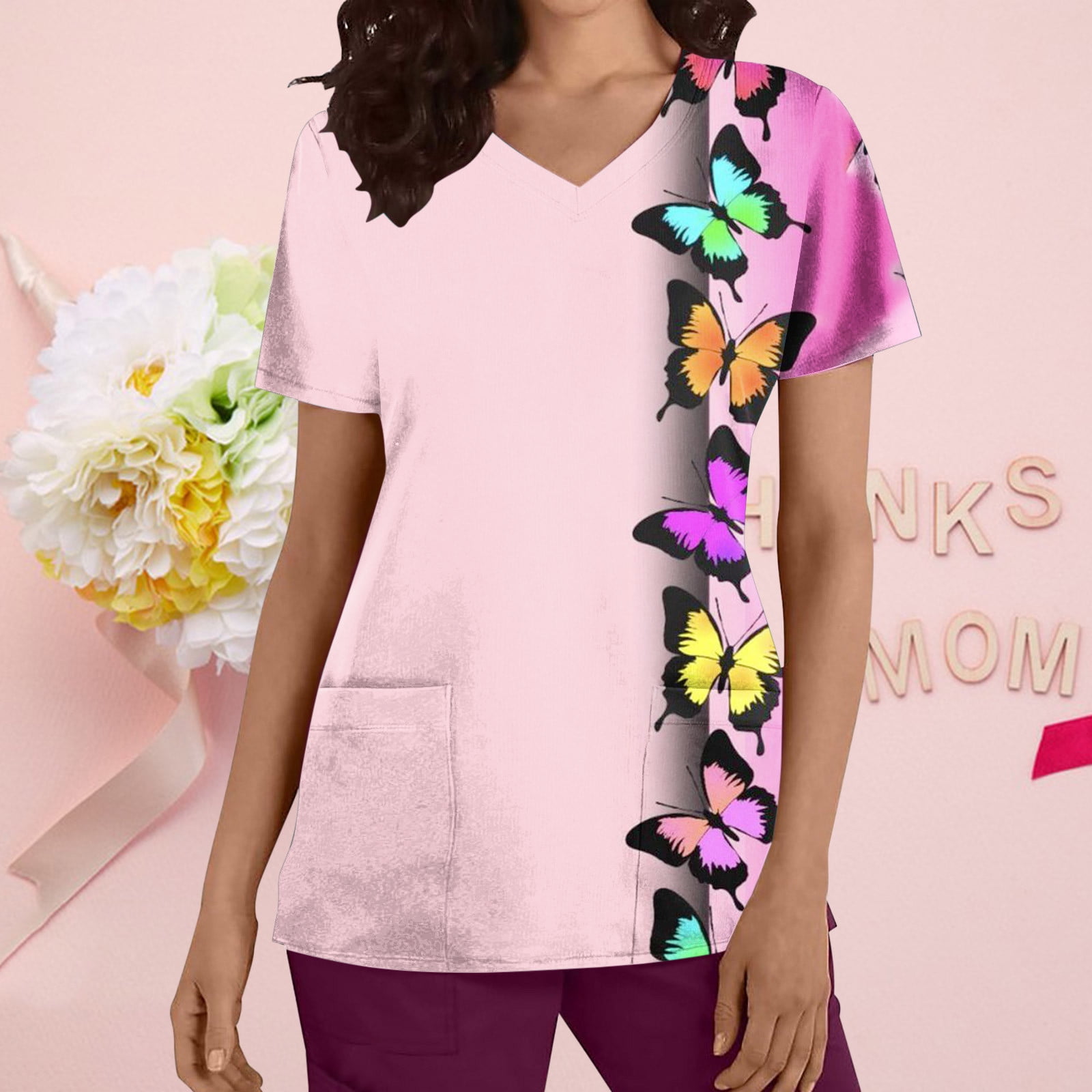 Scrub Tops Clearance 2023! hoksml Women Scrubs Top Women's V Neck