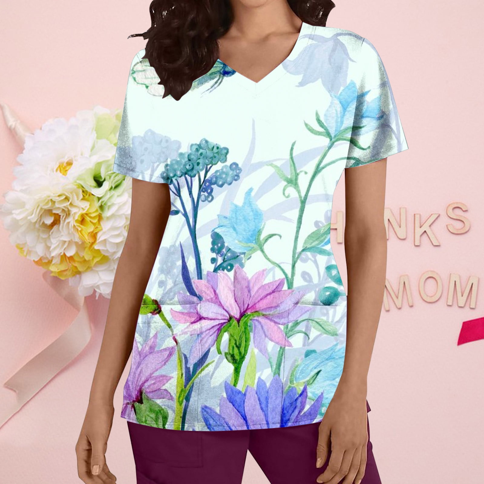 Scrub Tops Clearance 2023! hoksml Women Scrubs Top Women's V Neck