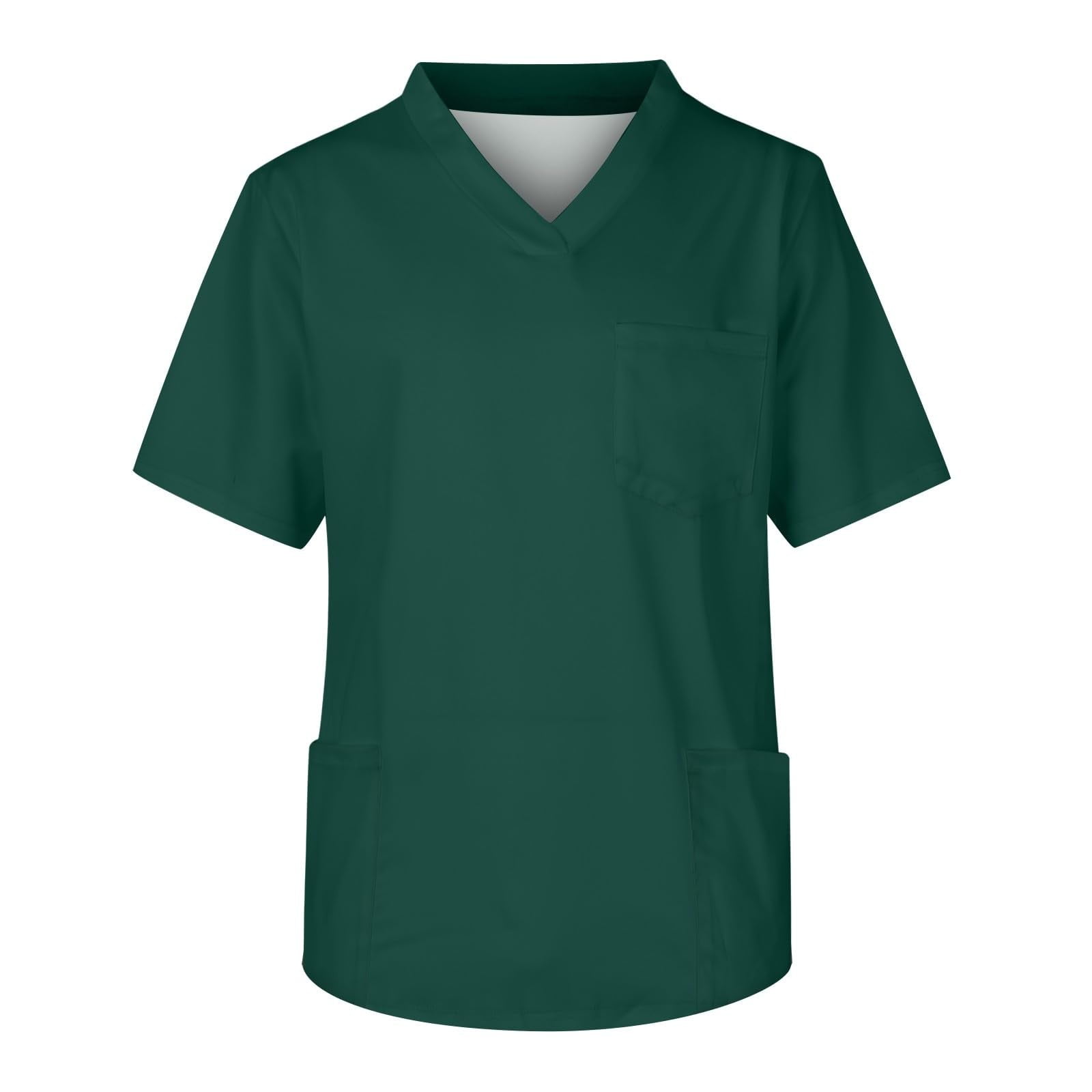 Scrub Tops Clearance 2024! AIEOTT Women Scrubs Top V Neck Solid Colour