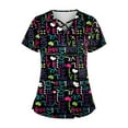 thumbnail image 1 of Nurse Uniforms for Women Summer Breathable Printed V-Neck Plus Size Workwear Shirt Short Sleeve Professionals Soft Stretch Scrub Tops with Pockets navy XX-Large, 1 of 4