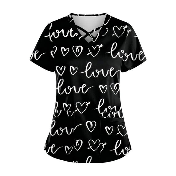 Scrub Tops Women Breathable Printed V-Neck Plus Size T-Shirts Short Sleeve Professionals Soft Stretch Scrub Tops with Pockets gray 5X-Large