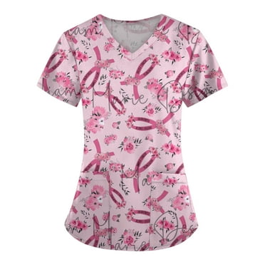 Scrub Tops Women Crops Short Sleeve Summer Lady Work Casual V Neck Comfy Ladie'S